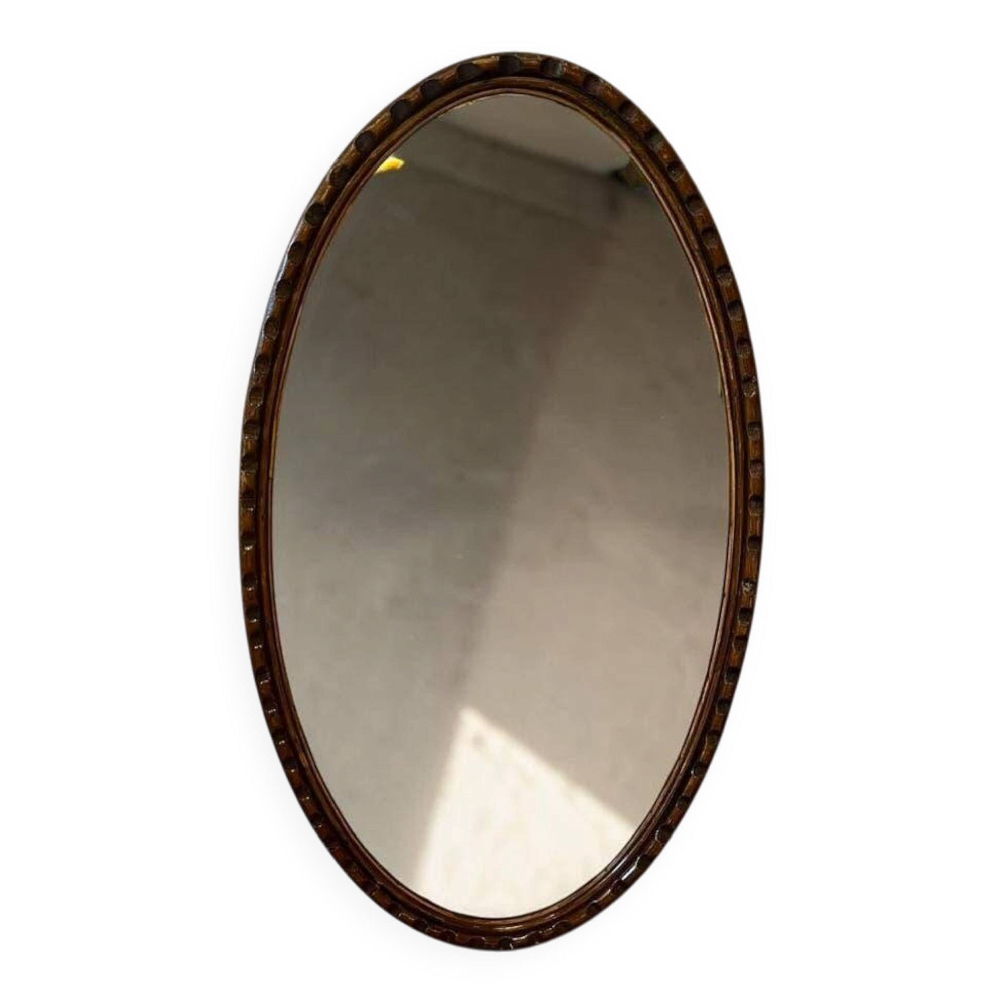 Robust vintage oval wall mirror in wood