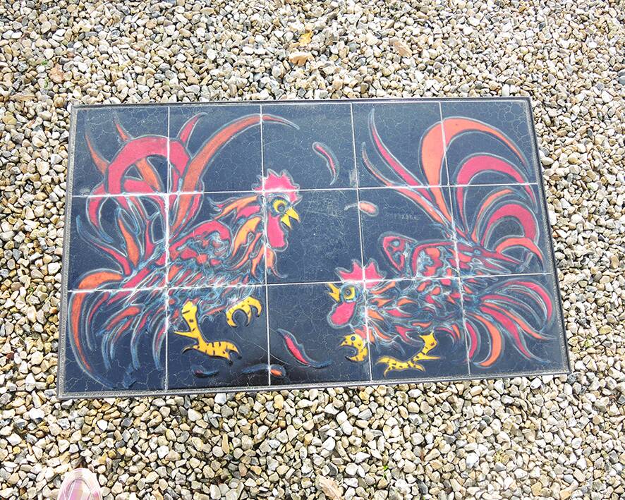 Antique cockfight ceramic coffee table