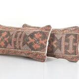 Organic wool muted brown carpet rug pillow, set of two faded ethnic turkish yastik pillow