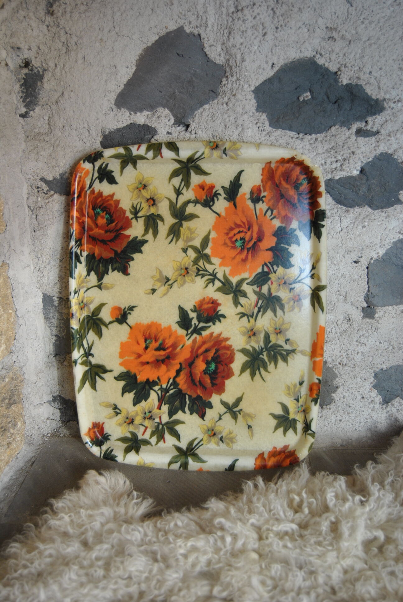 Orange fiberglass flower patterned top 70s