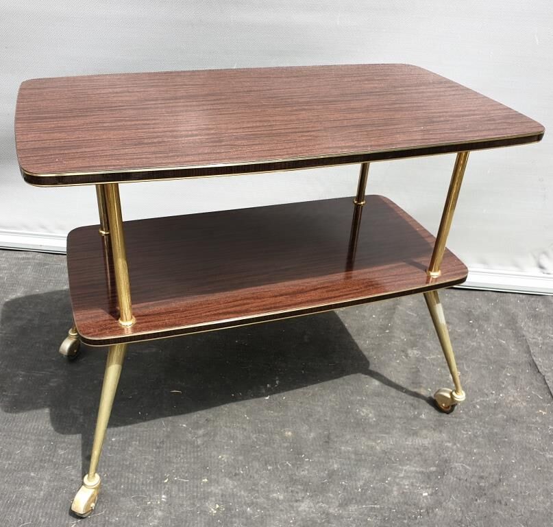 Rolling service 1960 two trays Formica mahogany