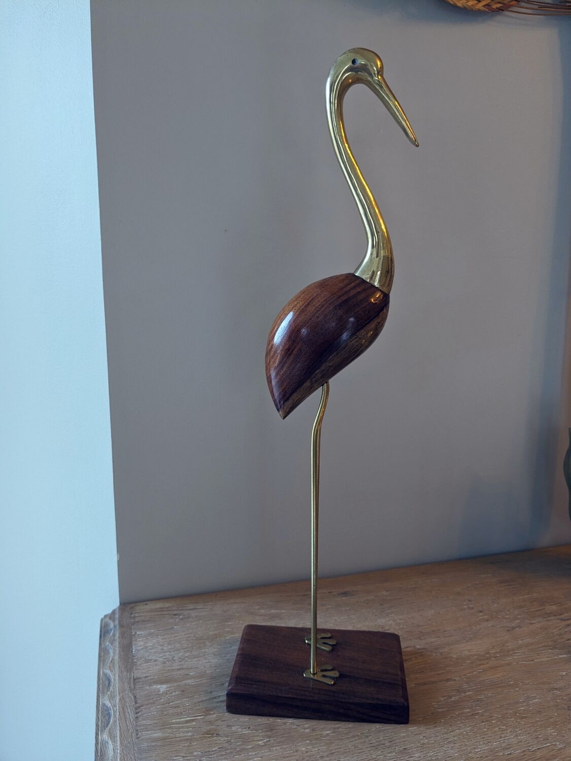 Blue heron of the 60s-70s in brass and rosewood and teak