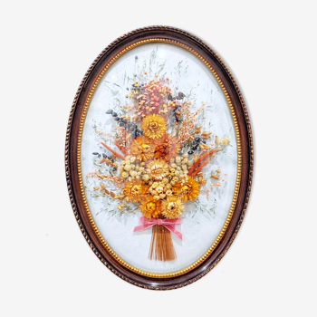 Vintage frame with domed glass glass ('50) with dried flower composition. Very good condition.