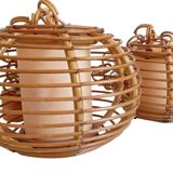Mid-Century Globe Pendant Lamps, Bamboo & Rattan, c. 1960s