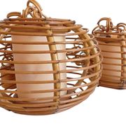 Mid-Century Globe Pendant Lamps, Bamboo & Rattan, c. 1960s