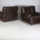 Pair of armchairs brown leather base stainless steel, France, circa 1970