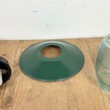 Industrial bakelite green enamel pendant light with ribbed glass, 1970s