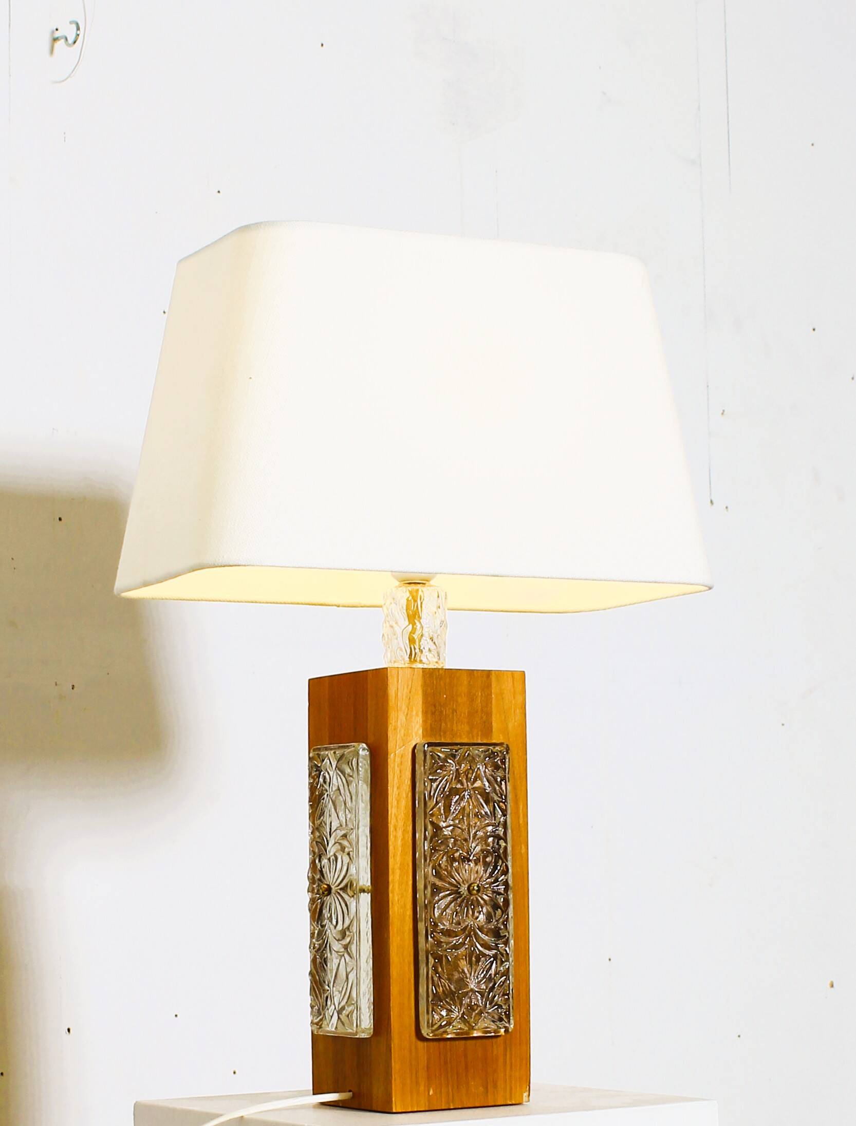 Vintage teak wood and glass lamp by Ateljé Glas & Trä, Sweden 1960s