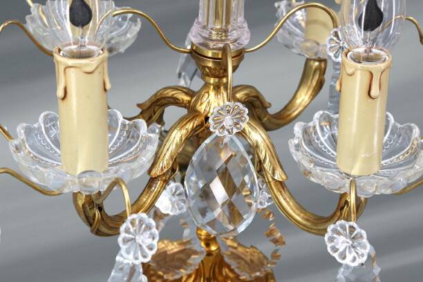 Pair of Louis XV Style Bronze & Crystal Chandeliers with 4 Lights