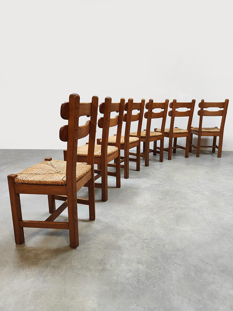 Brutalist rush dining chairs vintage 1970