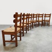 Chaises de salle à manger brutalistes en jonc vintage 1970