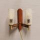 Danish double wall light in teak, brass and crystal glass.