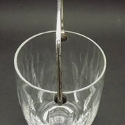 Vintage French heavy cut glass ice bucket with silver metal carry handle 4504.