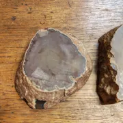 Pair of vintage 1970s polished natural agate catchalls.