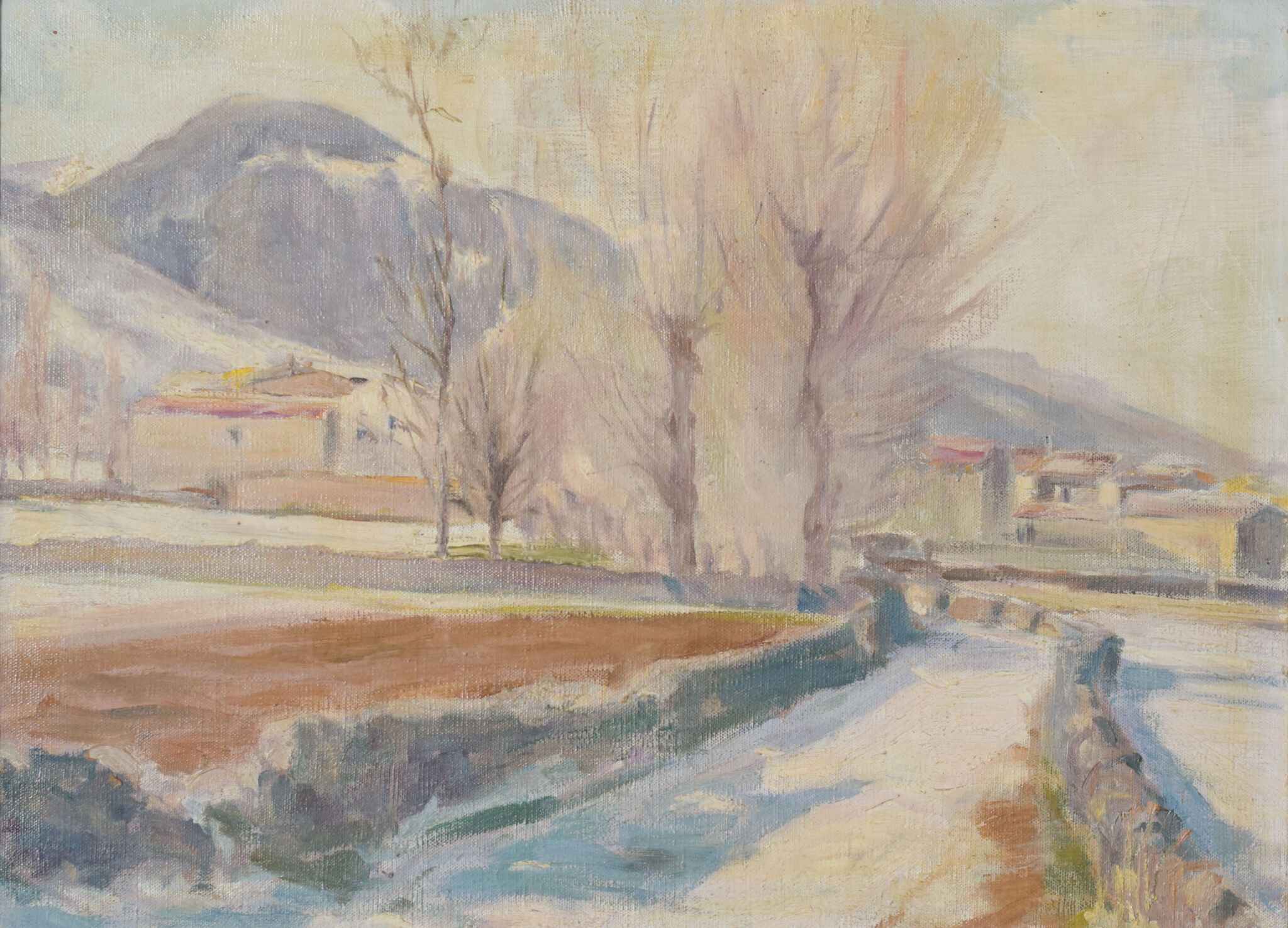 Impressionist Snowscape With Mountain Village