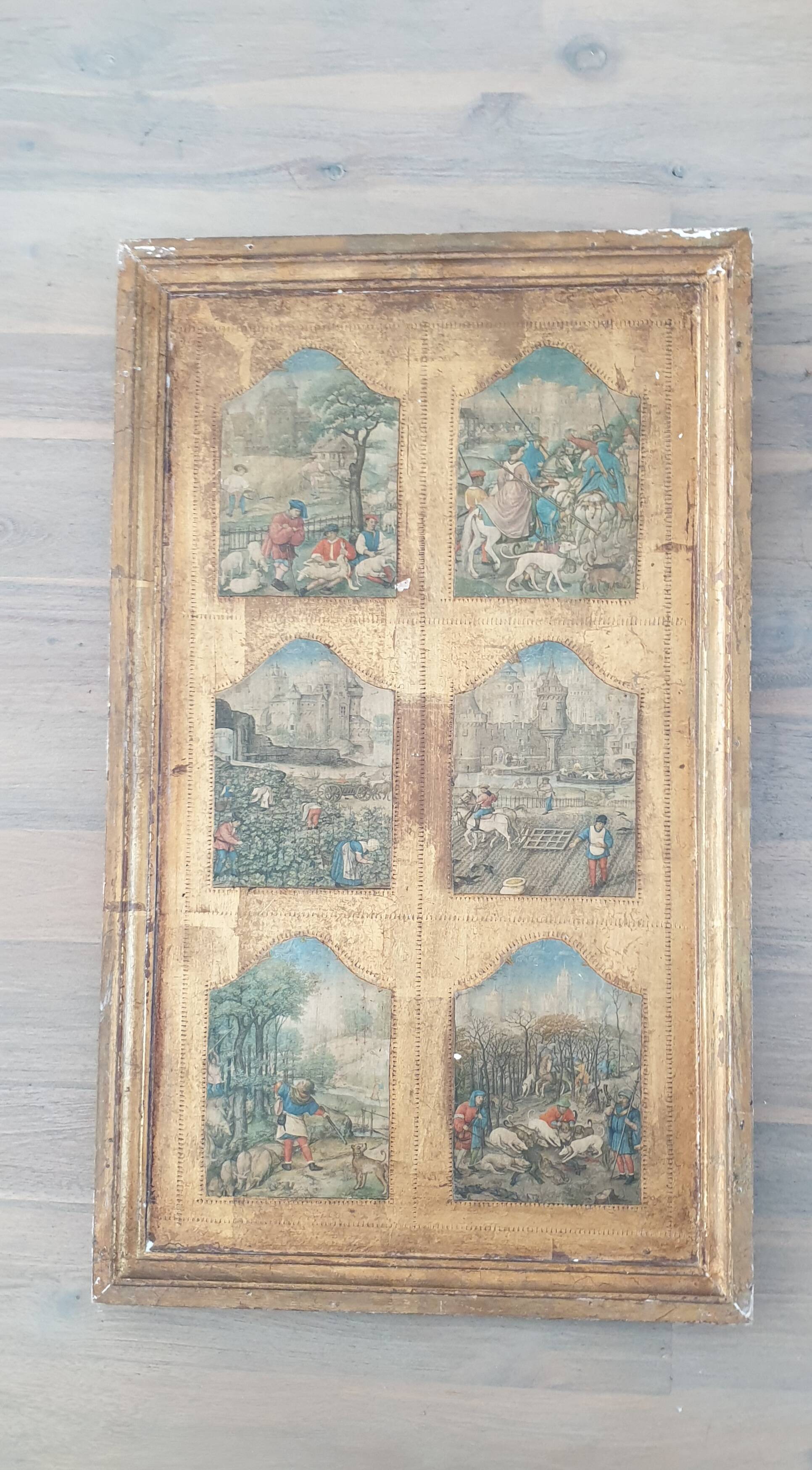 Tableau en bois scènes médiévales 1920/1930