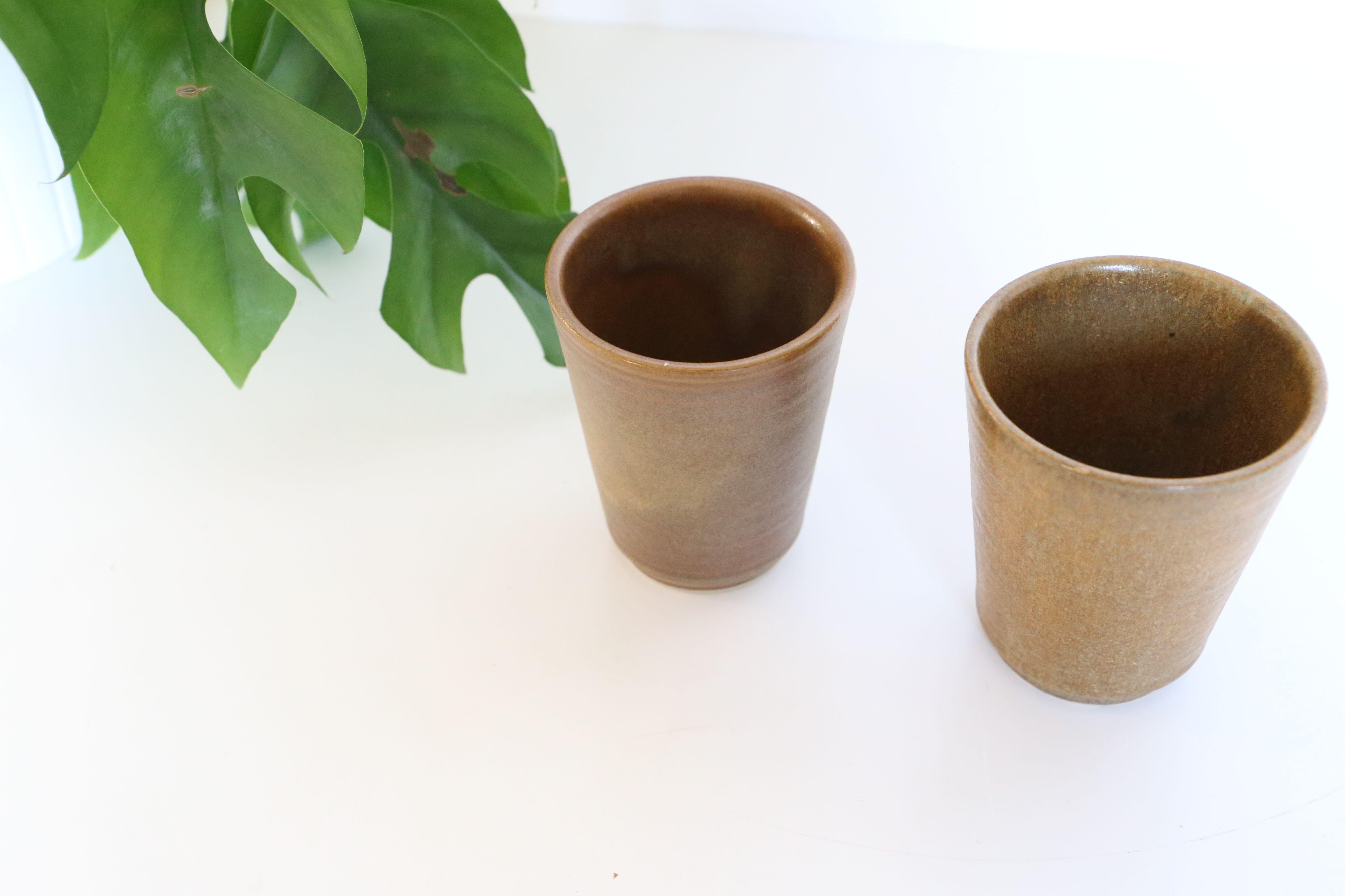 Set of 2 stoneware glasses, Digoin, vintage