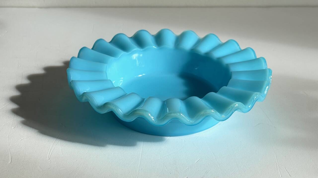 Vintage blue opaline glass ashtray