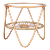 table originale du milieu du siècle, Alan Fuchs, ULUV, Rotin, Verre, Tchéquie, années 1940