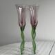 Set of 6 blown glass champagne glasses, green twisted feet