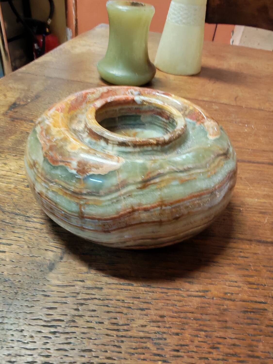 Set of three marble candlesticks