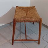 Hocker / Puff Stroh & Holz années 1960