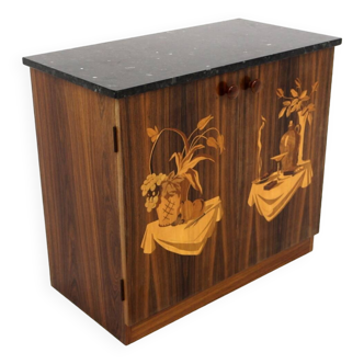 Scandinavian rosewood chest of drawers, Mjölby Intarsia, Sweden, 1950