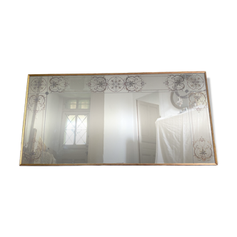 Antique bistro/brasserie mirror in reverse-painted glass, 202 x 102 cm