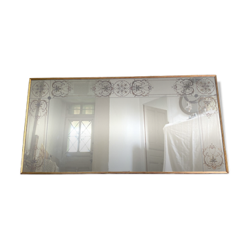 Antique bistro/brasserie mirror in reverse-painted glass, 202 x 102 cm