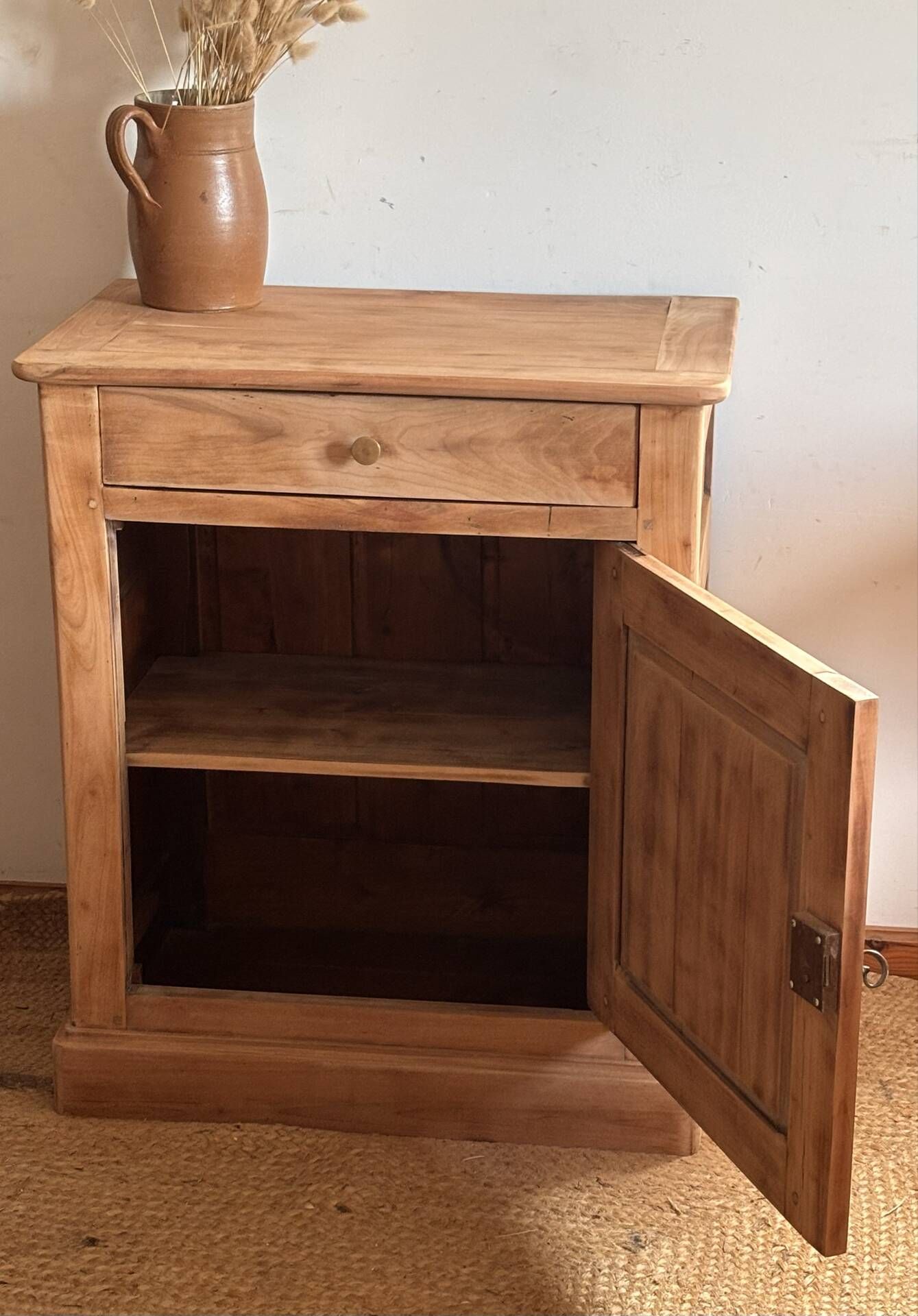 Parisian buffet 1 door antique - solid raw wood jam cabinet