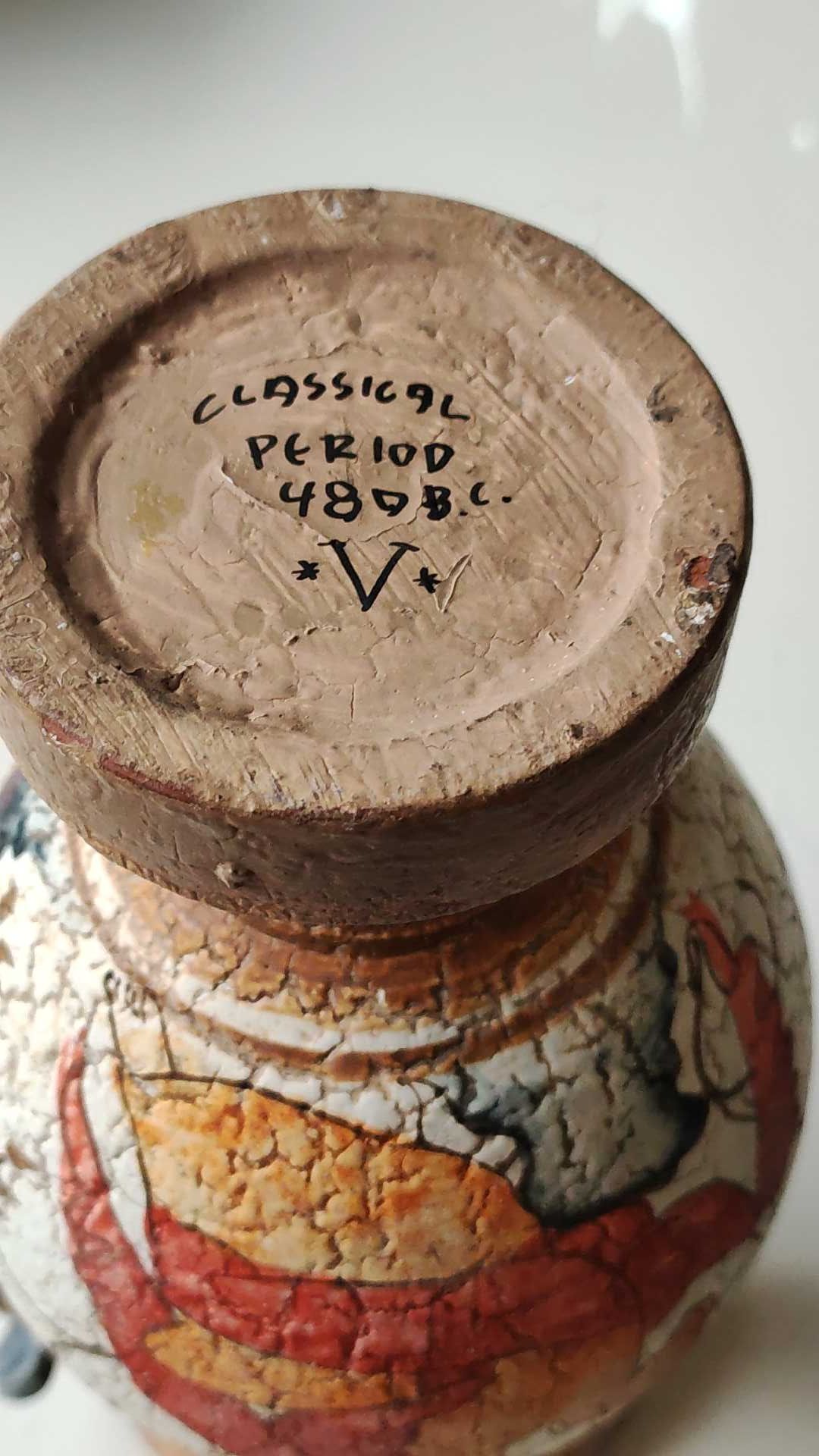 Reproduction Greek Amphora vase in terracotta, cracked effect - Greek Gods/Deities. Signed