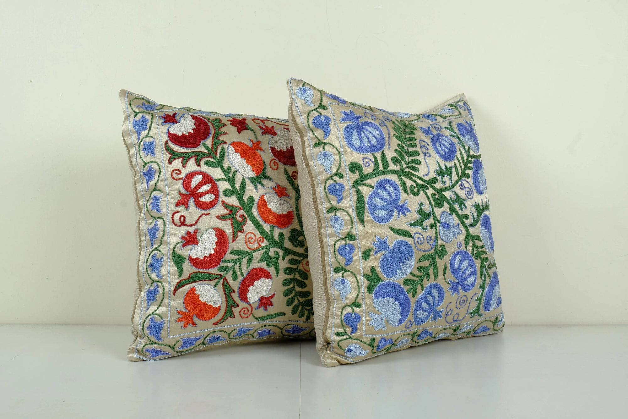 Set of 2 vintage embroidered cushion covers 48x48 cm