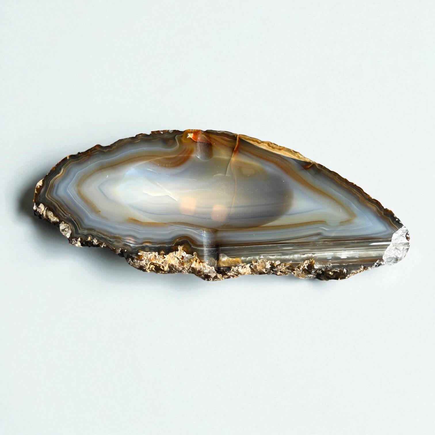 Vintage blue-grey agate slice tray and agate ashtray from the 1960s