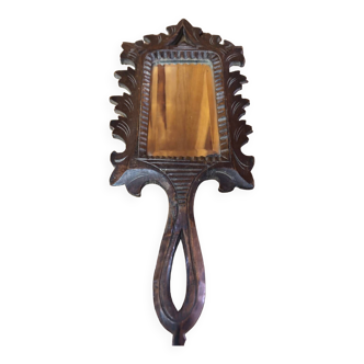 Old carved wood face mirror + vintage beveled mirror #a475