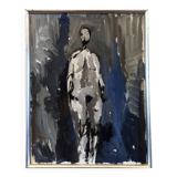 1973 Peinture à l’huile nue suédoise moderne du milieu du siècle « Dans l’ombre », encadrée