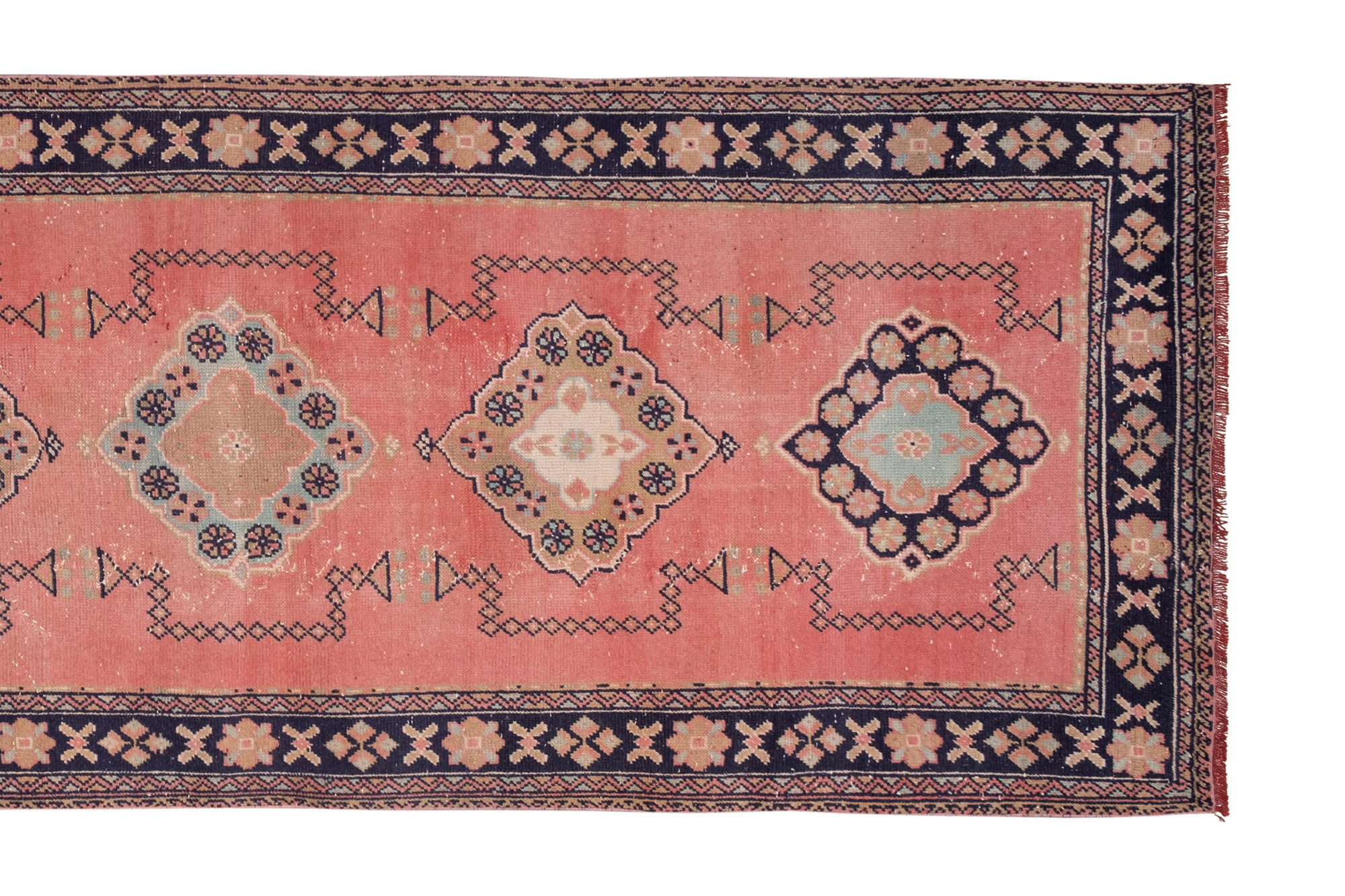 Vintage Turkish Overdyed Oushak Runner Rug 1970s 139x361cm