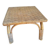 Petite table d'appoint en rotin tressé vintage 1960 | Bout de canapé osier design bohème chic table basse bambou ancienne salon