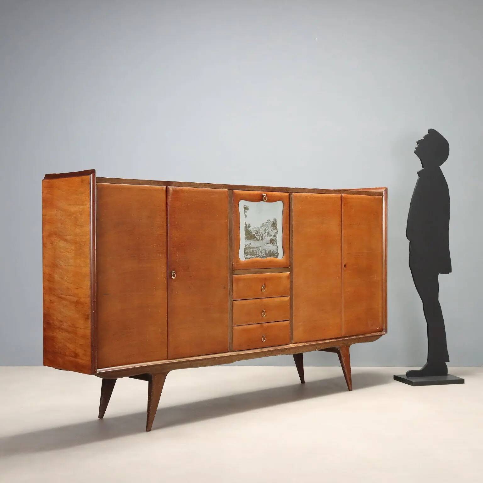 Vintage mahogany sideboard with bar compartment, 1950s-60s design.