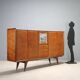 Vintage mahogany sideboard with bar compartment, 1950s-60s design.