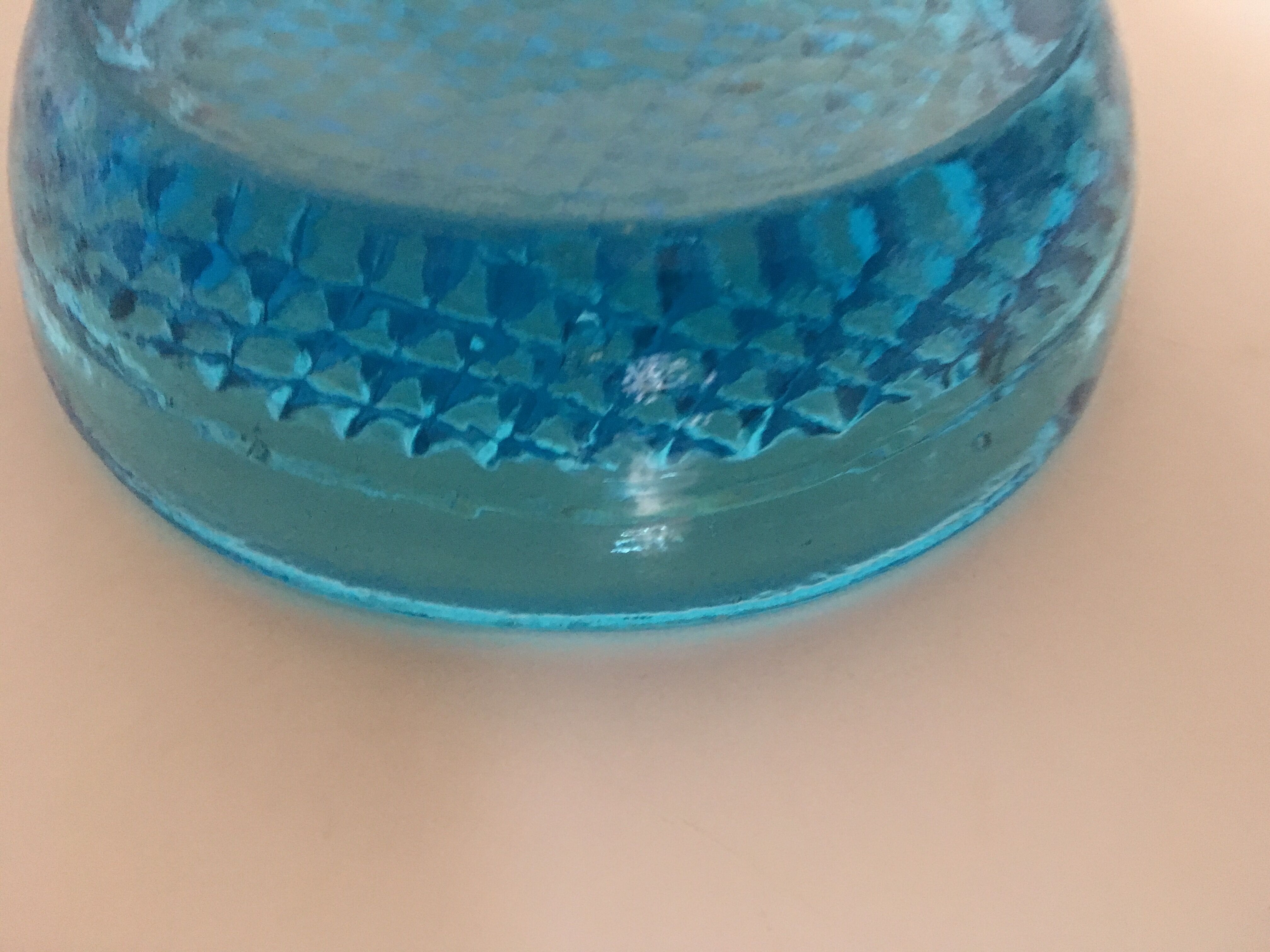 Cast glass moulded turqoise art deco mid century