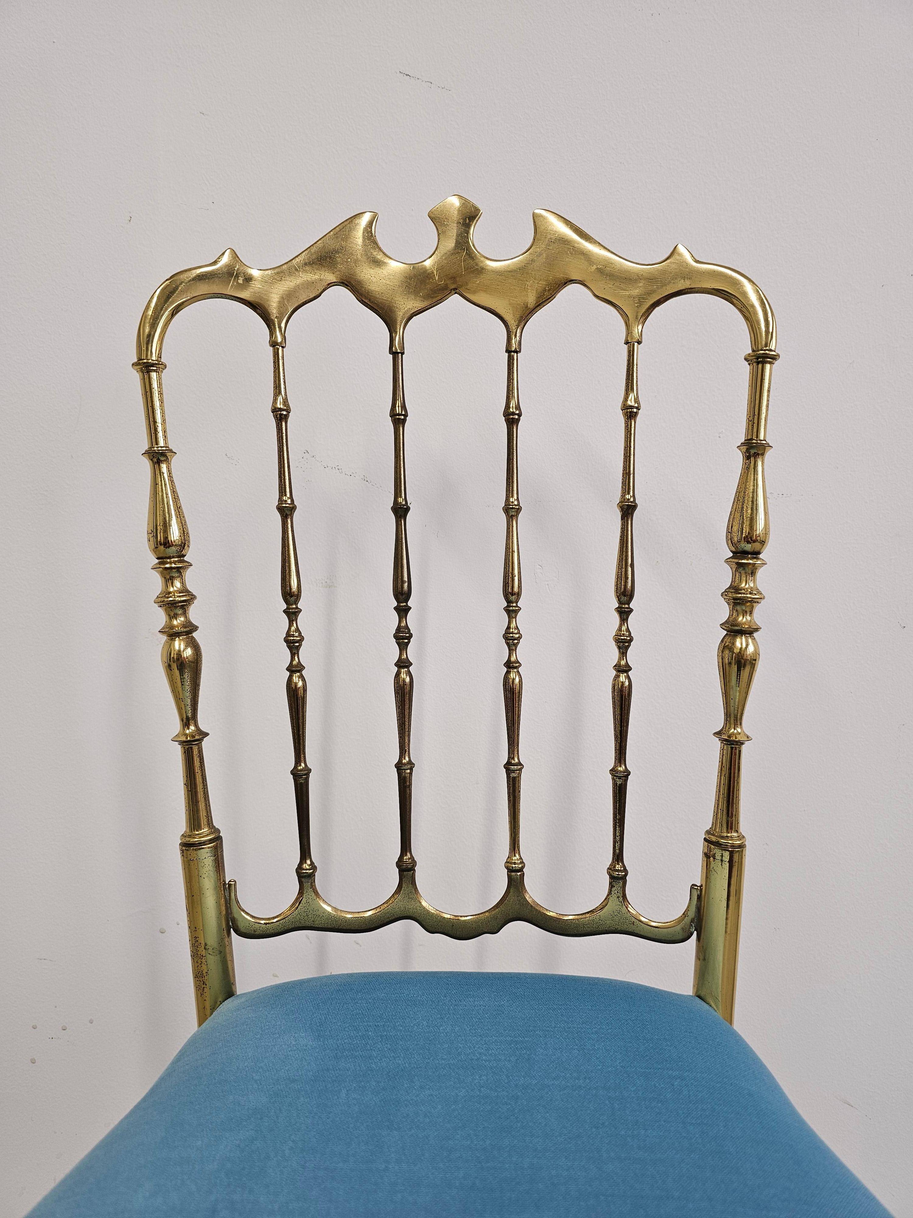 Mid-century Chiavari accent chair in solid brass with a plush seat.