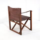 Fauteuil safari pliant en cuir marron et bois