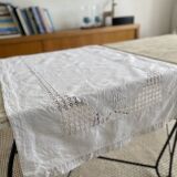 Antique tablecloth, English embroidery and "CD" monogram - 120x75 cm - Linen