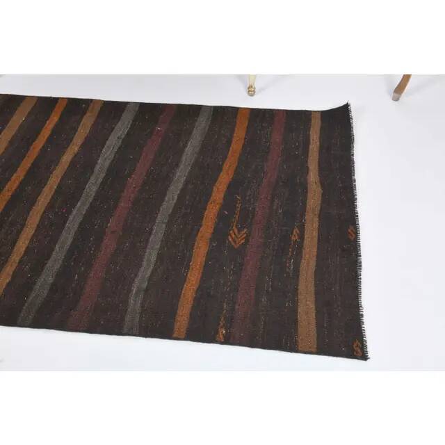 Vintage Turkish Hand-Knotted Wool Cotton Brown Kilim Runner 101x190