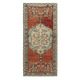 Vintage Handmade Turkish Accent Rug in Red and Beige Color, 100% Wool