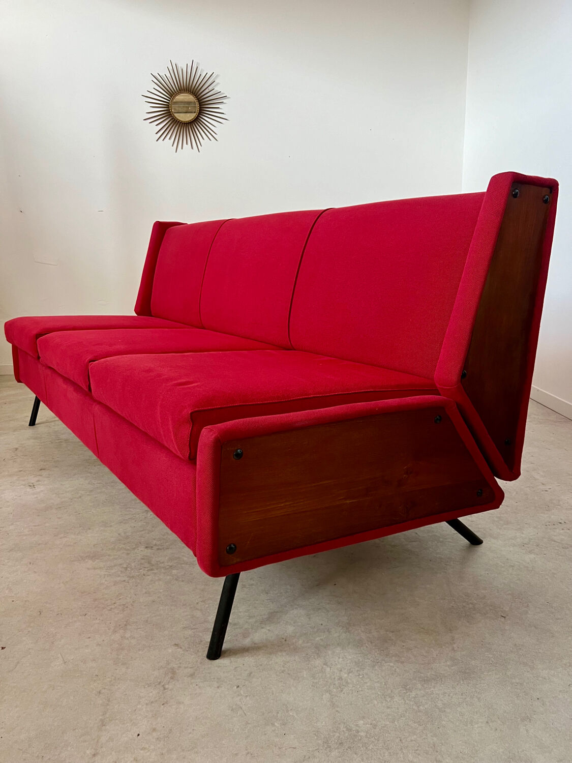 Antique Italian design fabric sofa from the 60s, vintage convertible