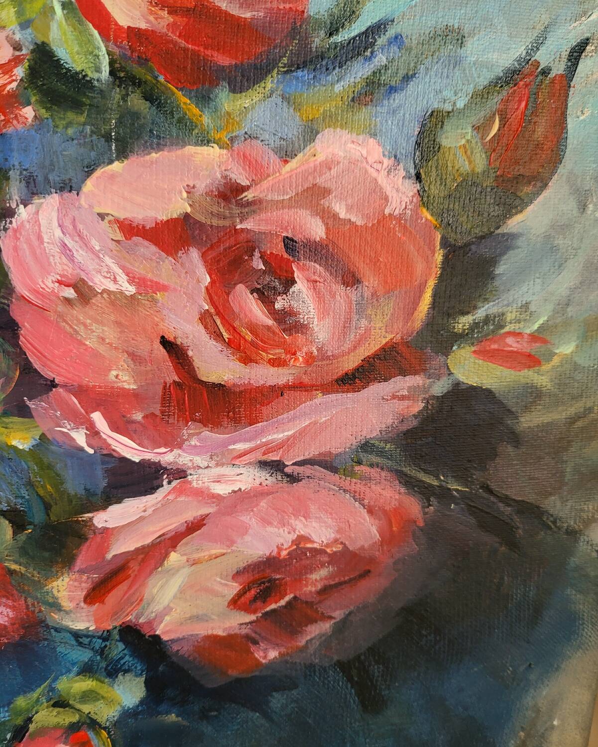 Oil on canvas painting of a bouquet of roses signed Paumier.