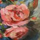 Oil on canvas painting of a bouquet of roses signed Paumier.