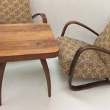 1960 2x Halabala Armchairs H 269 and spider table, Czechoslovakia