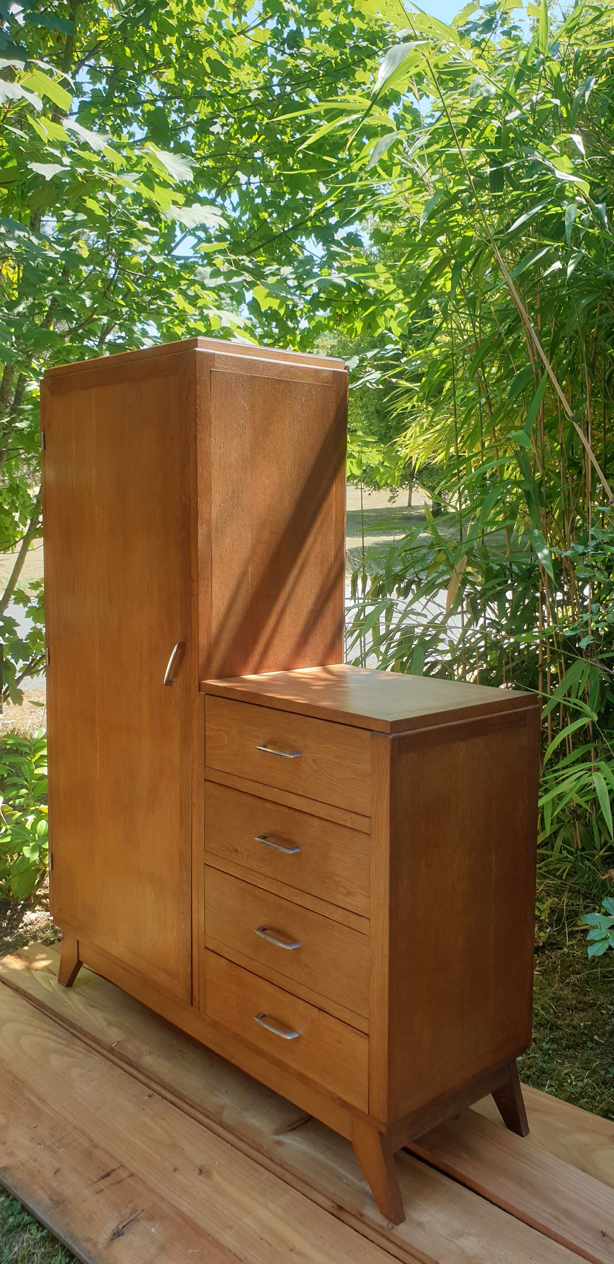 Asymmetrical oak cabinet